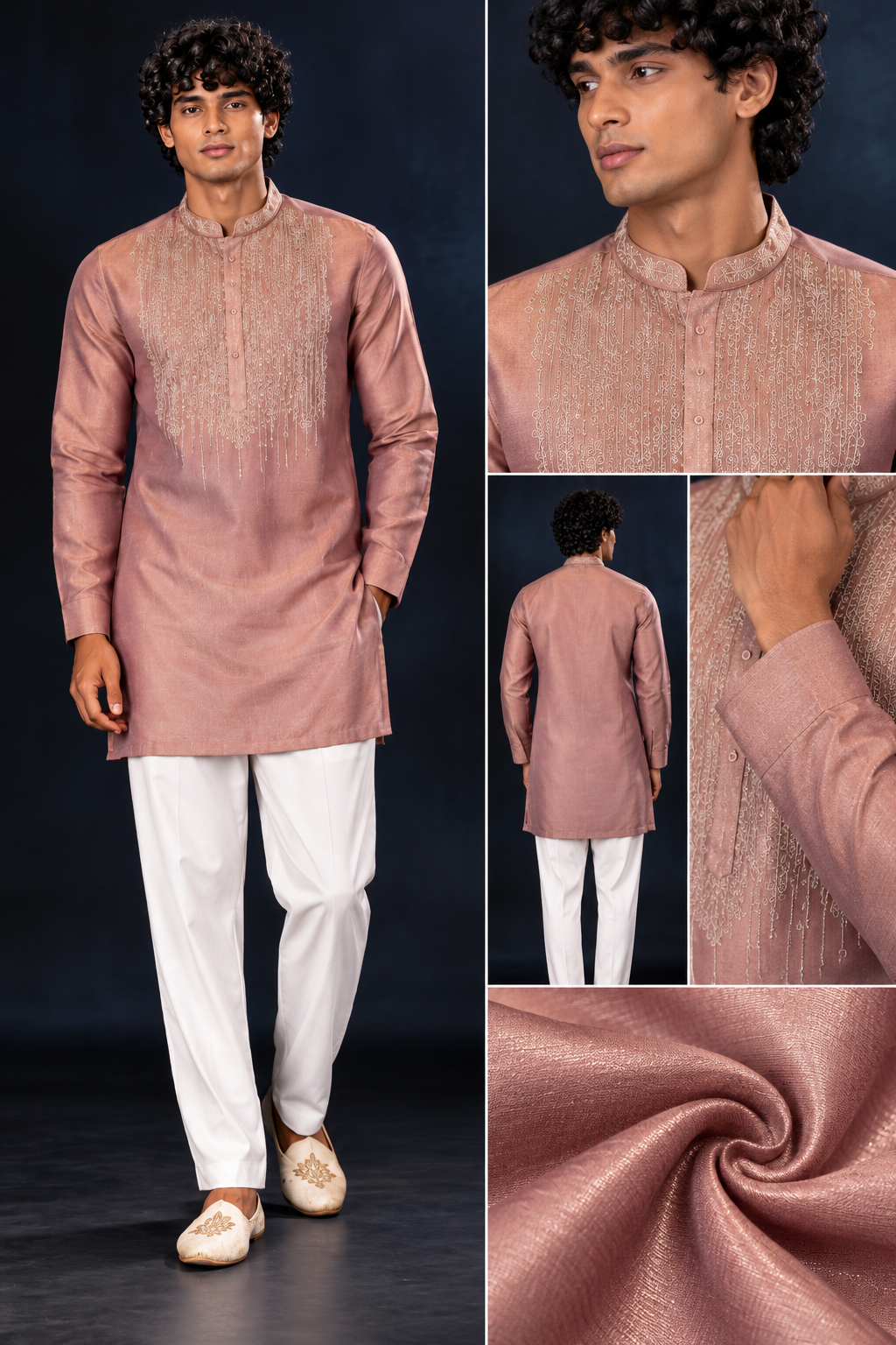 Dusty Rose Embroidered Festive Kurta Set