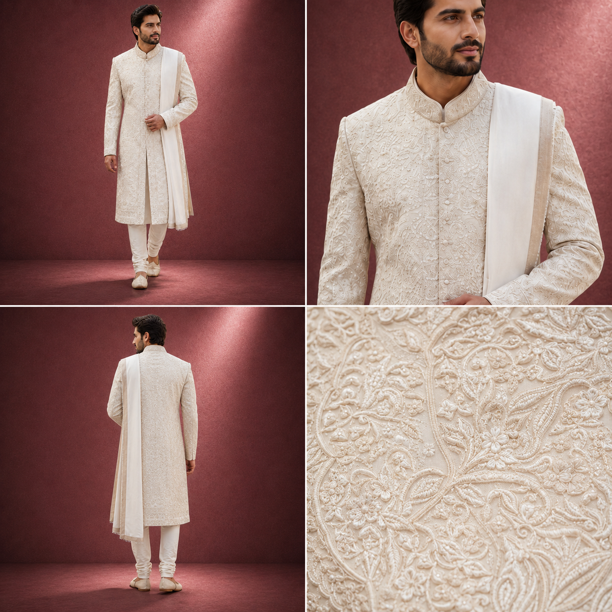 Royal Ivory Embroidered Groom Sherwani Set