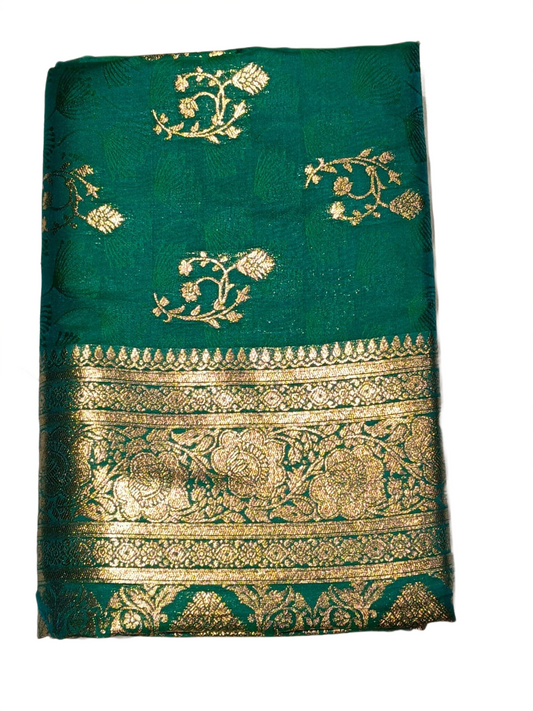 Teal Green Banarasi Silk Saree with Rich Golden Zari