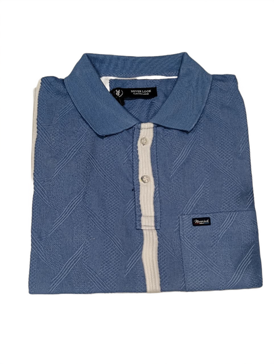 Men's Textured Polo T-Shirt with Vertical Stripe Detail