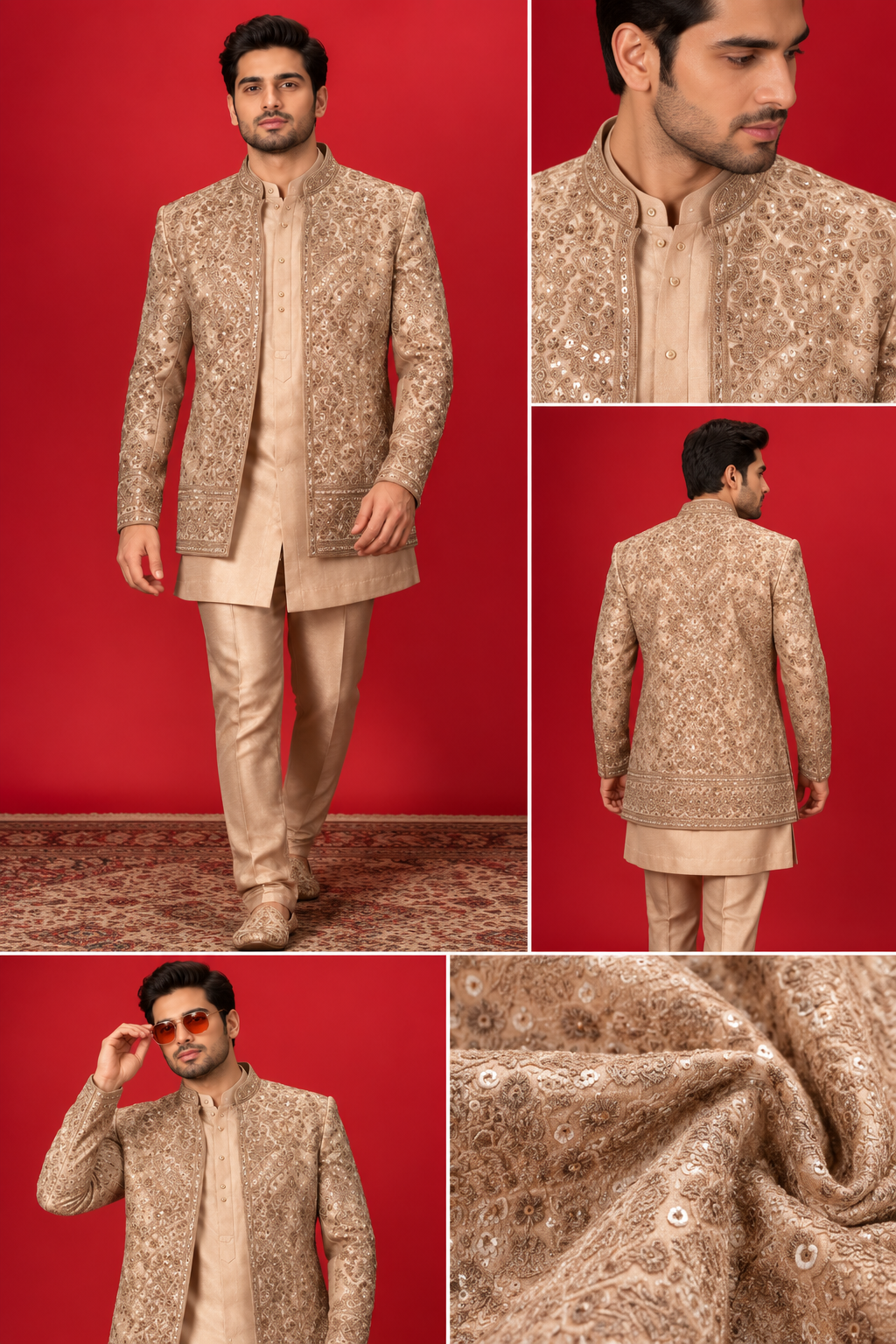 Champagne Gold Embroidered Indo-Western Jacket Set