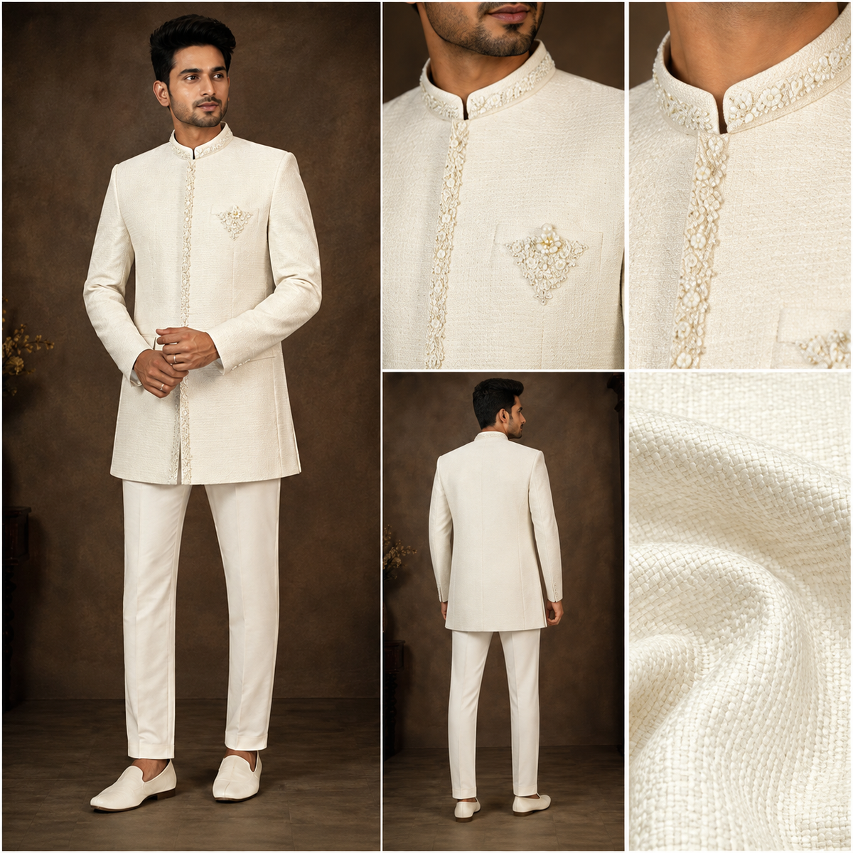 Ivory Textured Indo-Western Sherwani Set