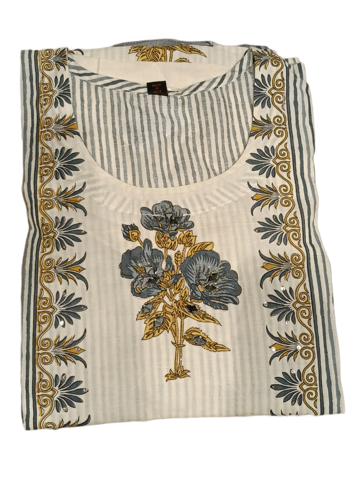 Elegant Ivory Floral Printed Kurta Palazzo Dupatta Set