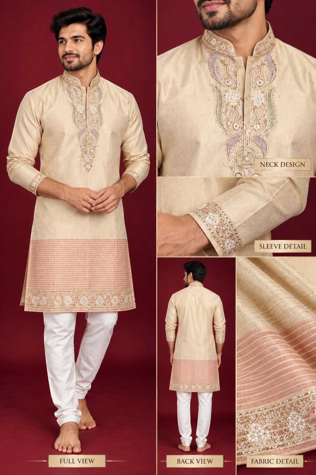 Beige Embroidered Festive Kurta Set
