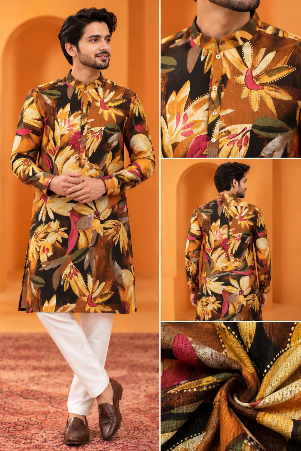 Men's Multicolor Floral Printed Kurta