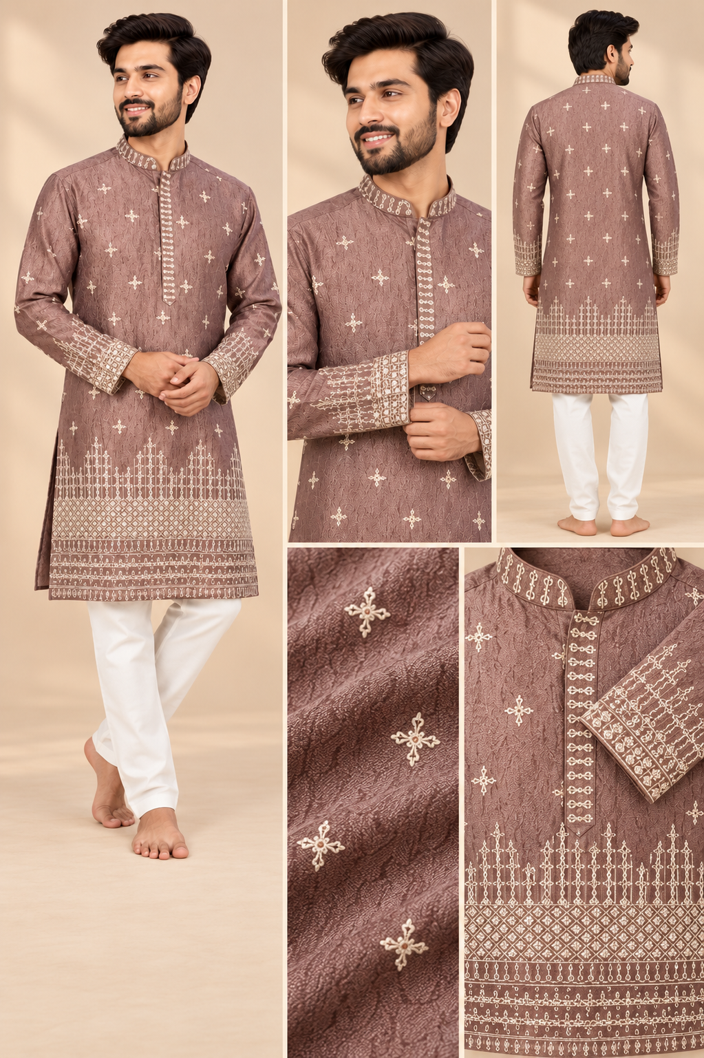 Men’s Mauve Embroidered Festive Kurta