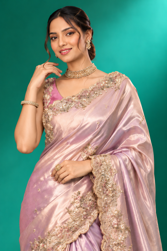 Blush Lavender Embroidered Silk Saree