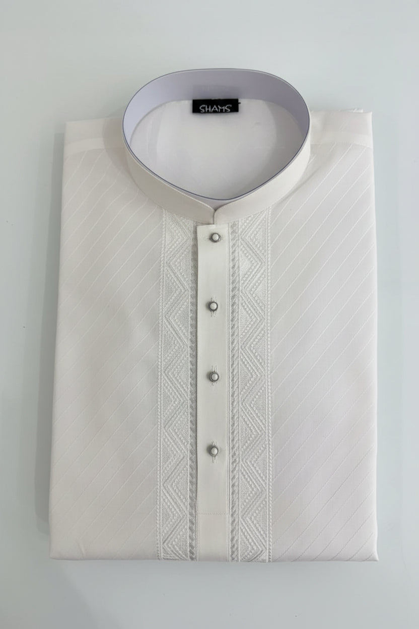 Elegant White Self-Textured Kurta Pajama for Men
