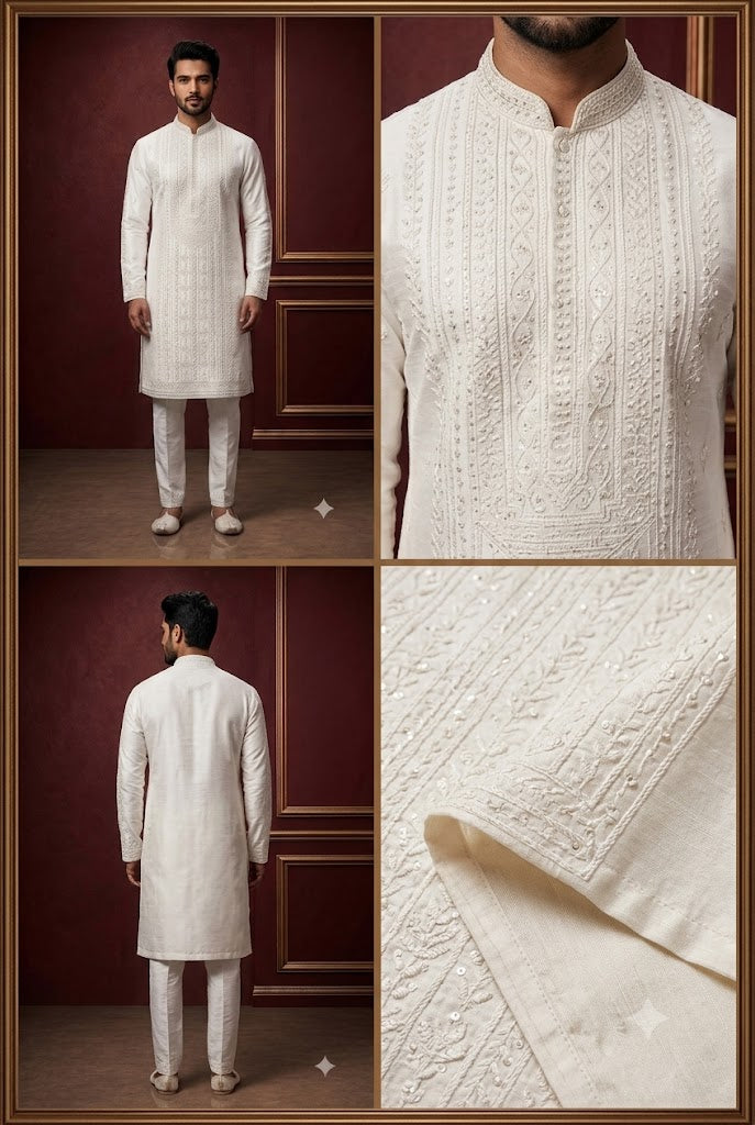 Classic White Embroidered Kurta Set