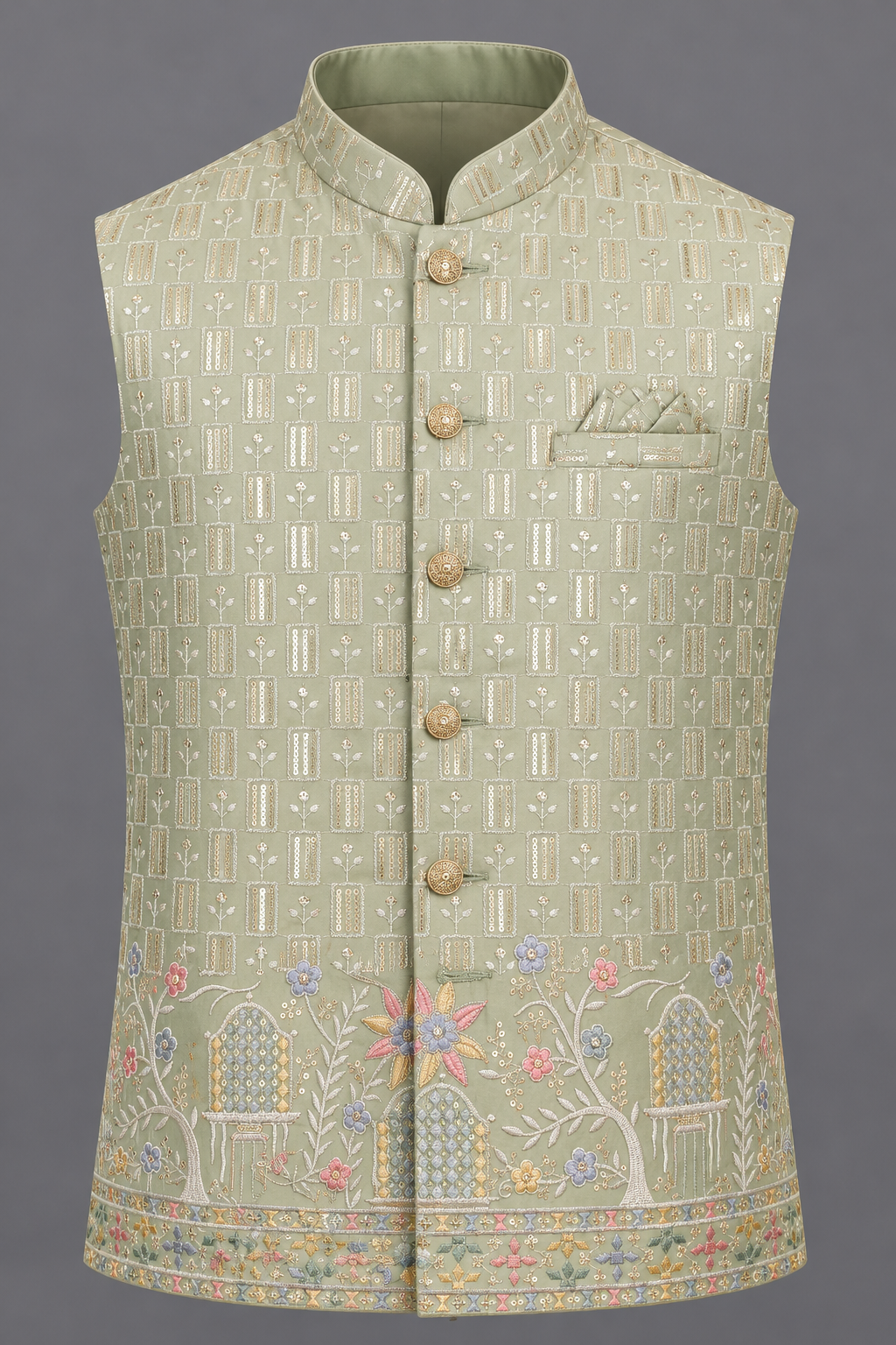 Sage Green Embroidered Designer Modi Jacket