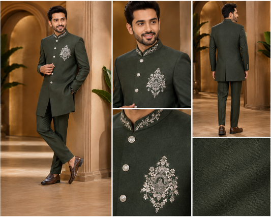 Forest Green Embroidered Jodhpuri Suit Set