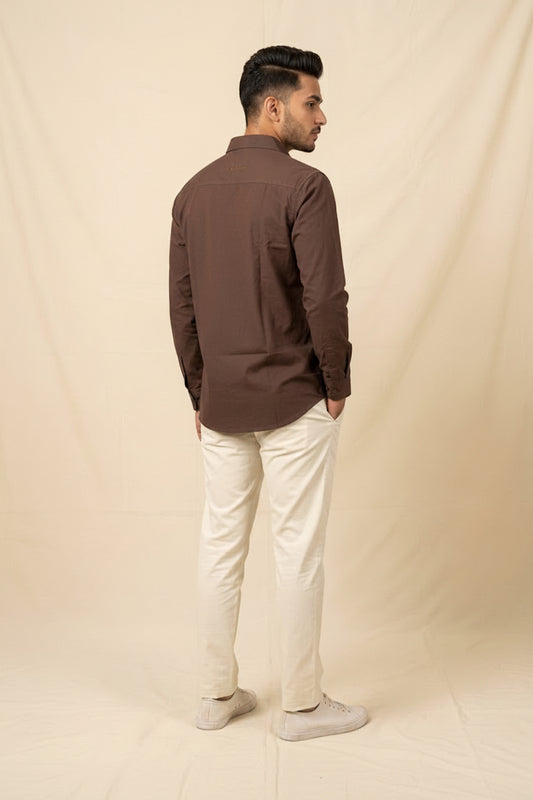 Men's Brown Graphic Colorblocked Casual Shirt