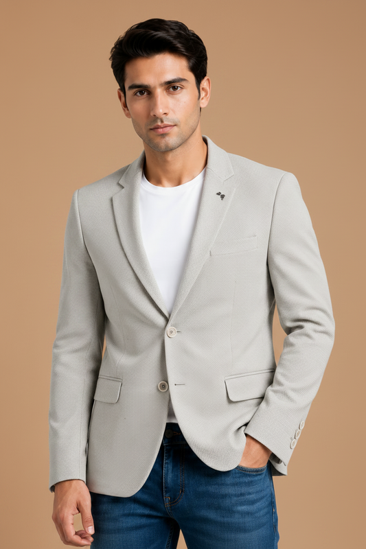 Cream Beige Textured Premium Men's Blazer