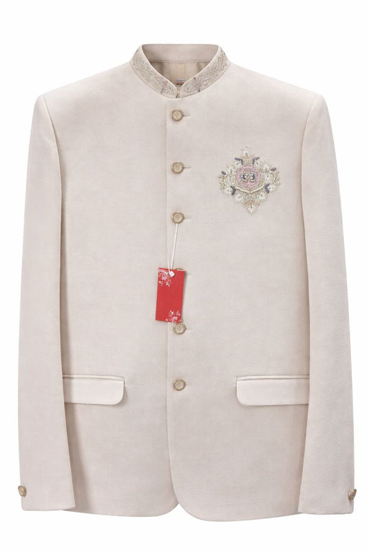 Men’s Ivory Jacquard Embroidered Indo-Western Jodhpuri suit