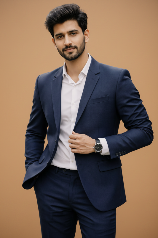 Charcoal Navy Blue Matty Fabric Men’s Premium Formal Blazer