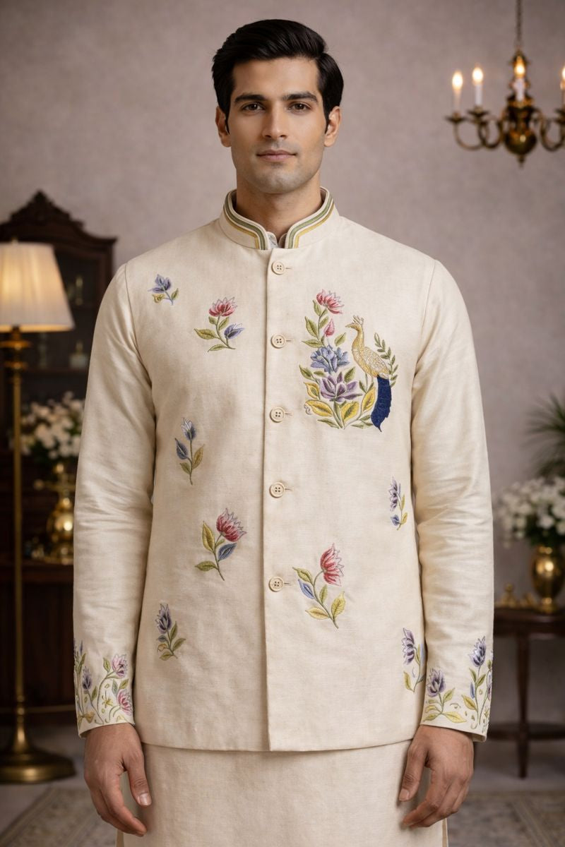 Men’s Cream Pure Soil Kurta Jacket Set
