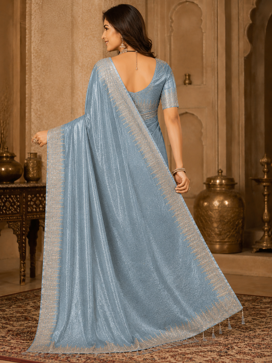 Women's Powder Blue Woven Silk Saree with Elegant Zari Border