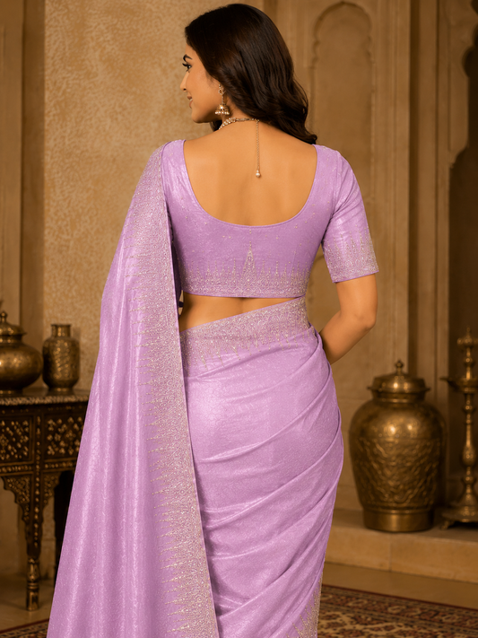 Women's Lavender Woven Silk Saree with Elegant Zari Border