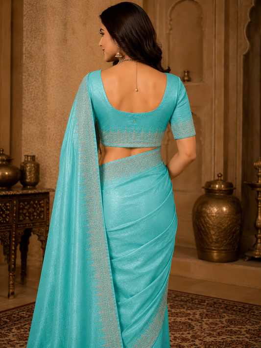 Sky Blue Designer Silk Saree with Elegant Zari Border