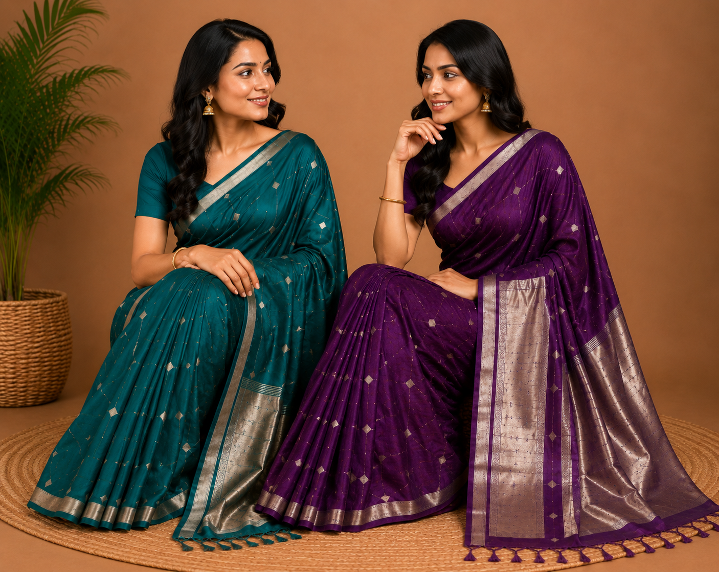 Royal Purple Maheshwari Silk Saree with Elegant Zari Border