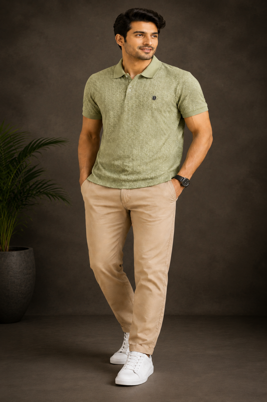 Men's Black Textured Polo T-Shirt |
