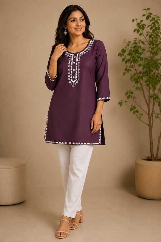 Women's Blush Pink Embroidered Straight Tunic Top