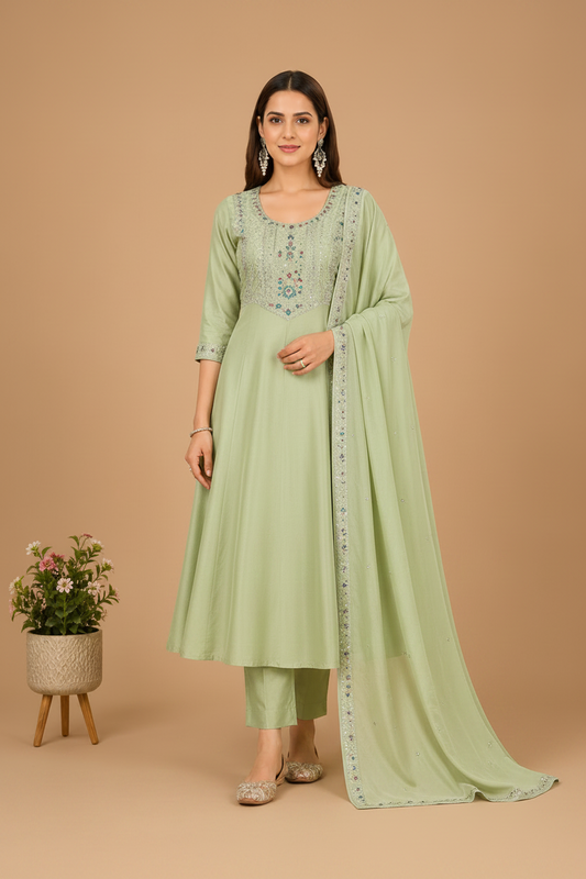 Elegant Embroidered Anarkali Suit Set with Dupatta for Women