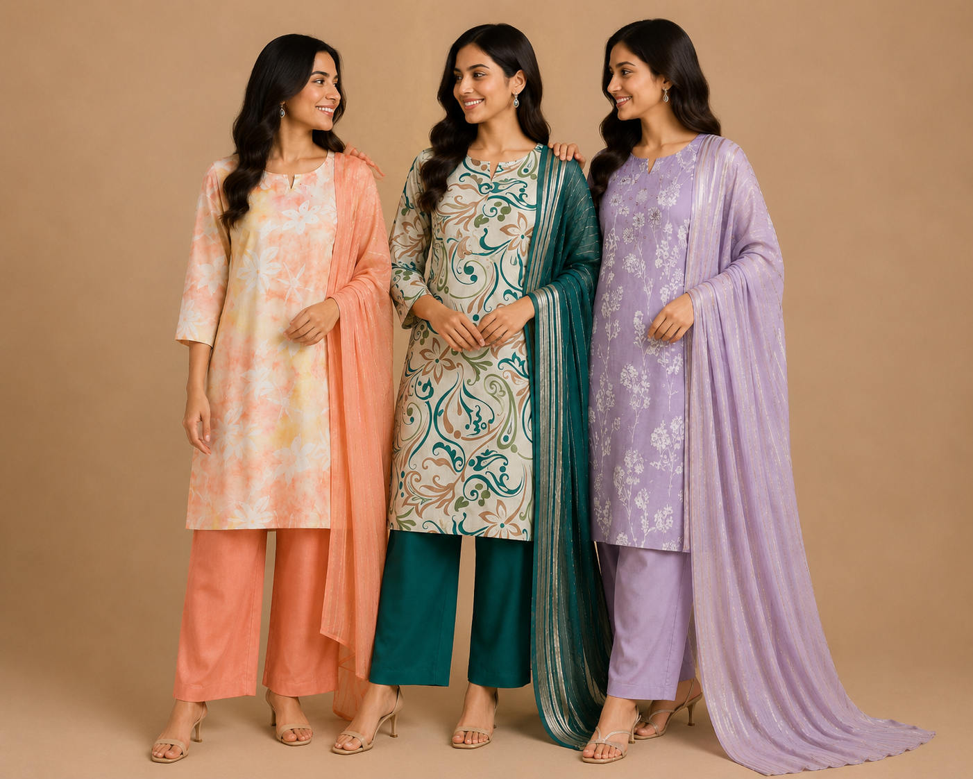 Women’s Teal Printed Kurti Pant Dupatta Set
