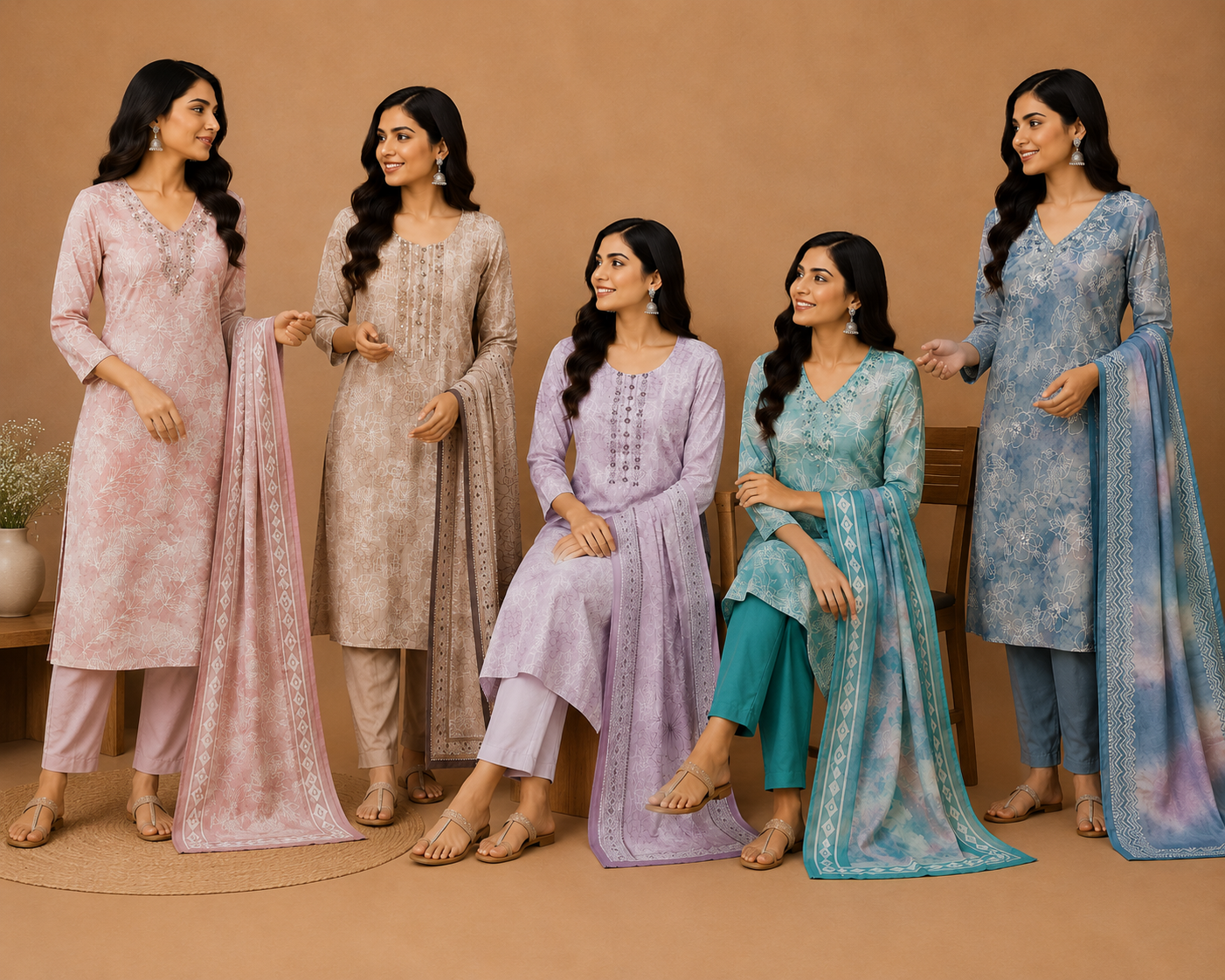 Women’s Floral Printed Kurta Pant Dupatta Set