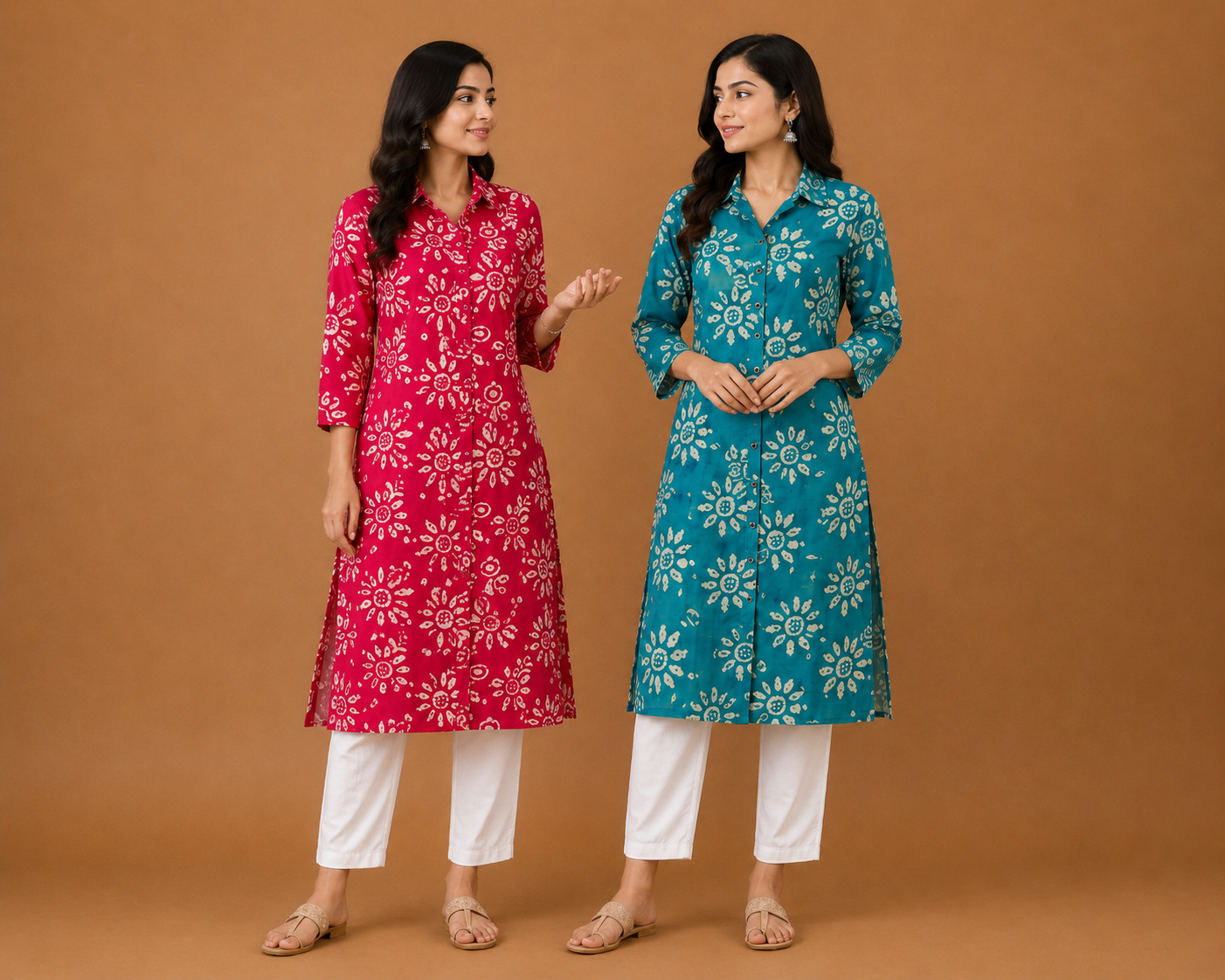 Women’s Rani Pink Printed Straight Kurti