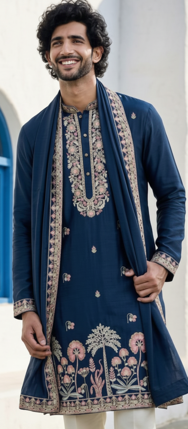 Midnight Blue Embroidered Salwar Kurta Set with Elegant Dupatta