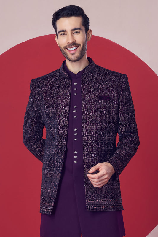 Designer Maroon Indo-Western Suit