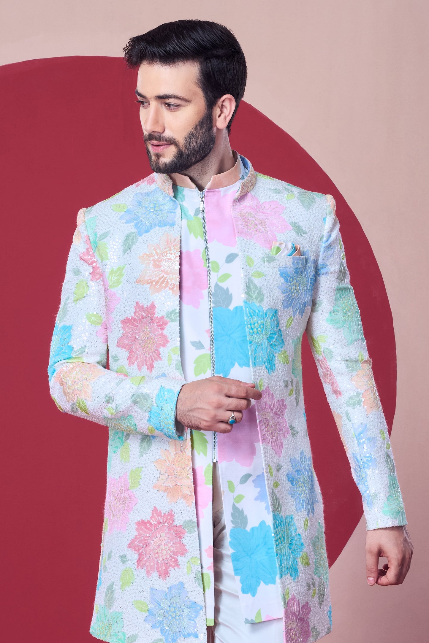 Pastel Floral Indo-Western Jodhpuri Set