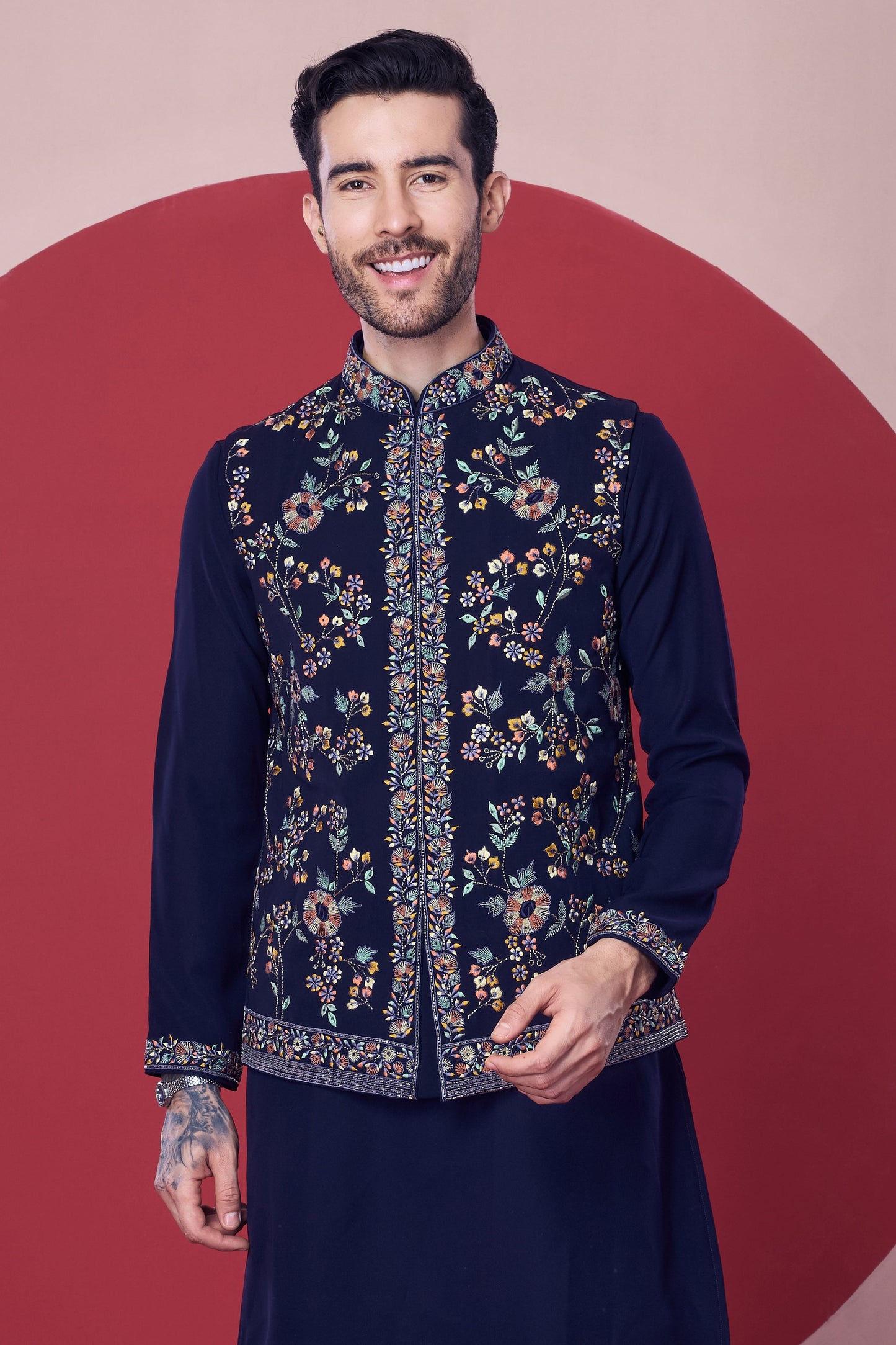 Black Hand Painted Jacket Kurta