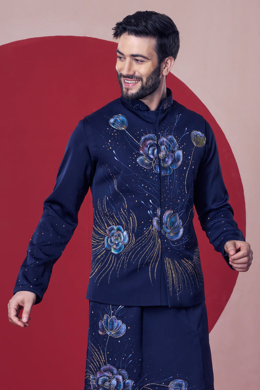 Black Hand Painted Jacket Kurta