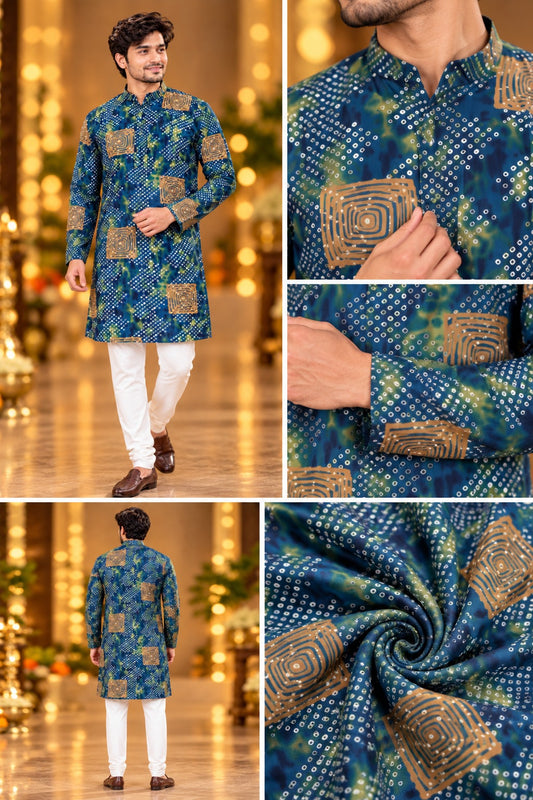Royal Blue Bandhani Print Kurta Only