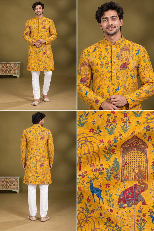 Mustard Heritage Story Print Kurta Only