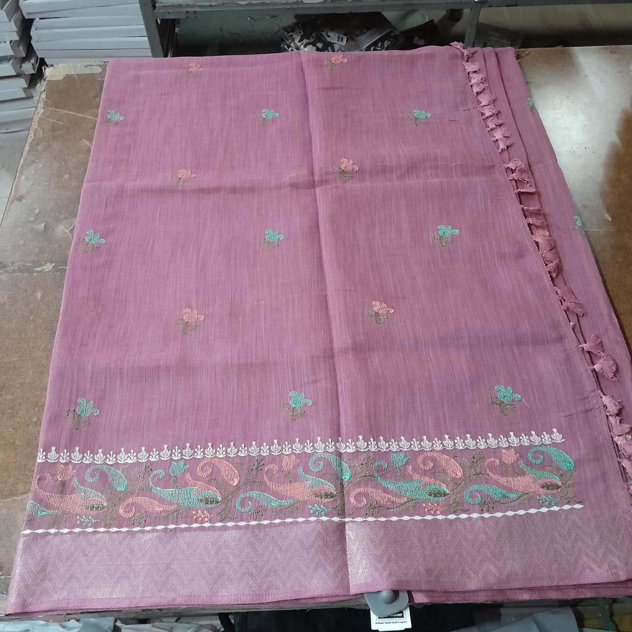 Women LIGHT BLUE Linen Blend Saree with Elegant Woven Border
