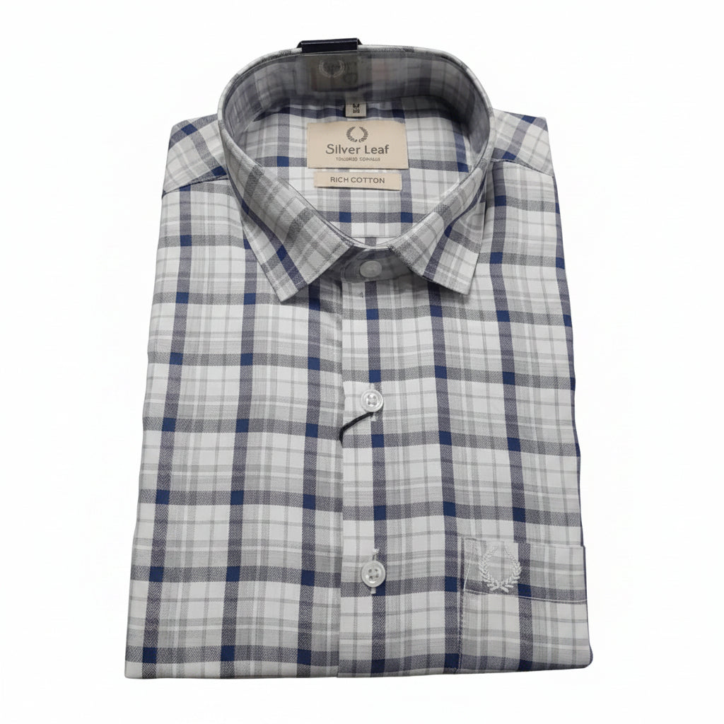 Men’s Premium White & Blue Checked Formal Shirt