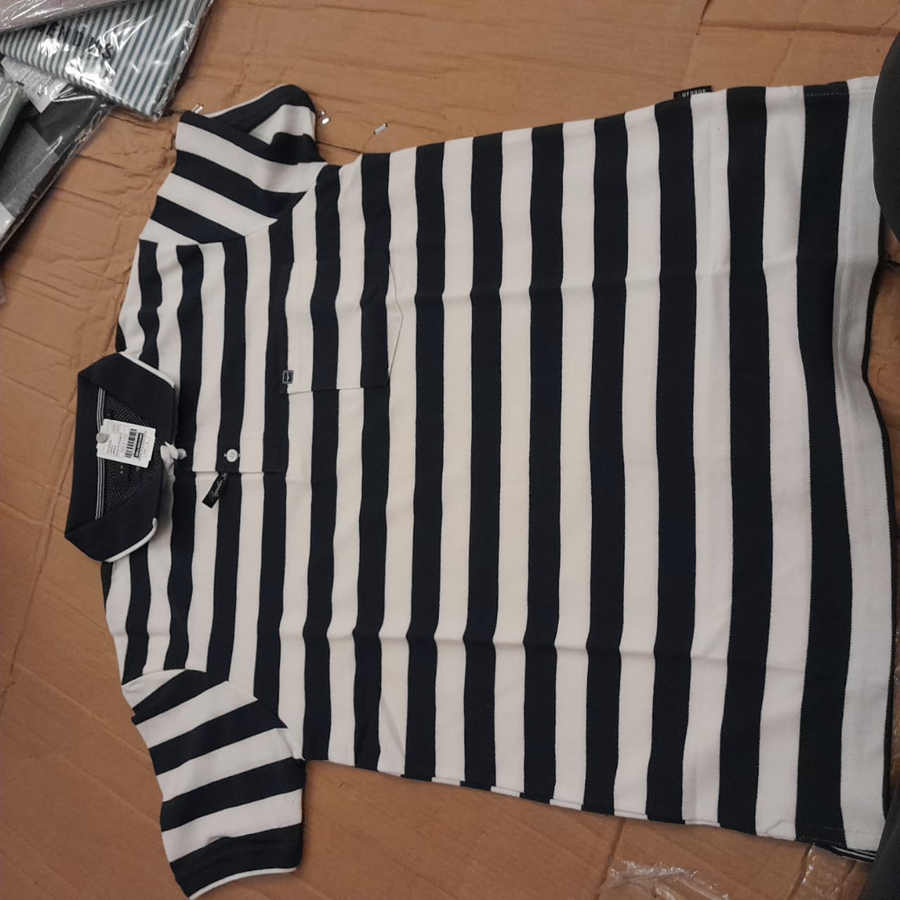Men’s Navy Blue & White Horizontal Stripe Polo T-Shirt