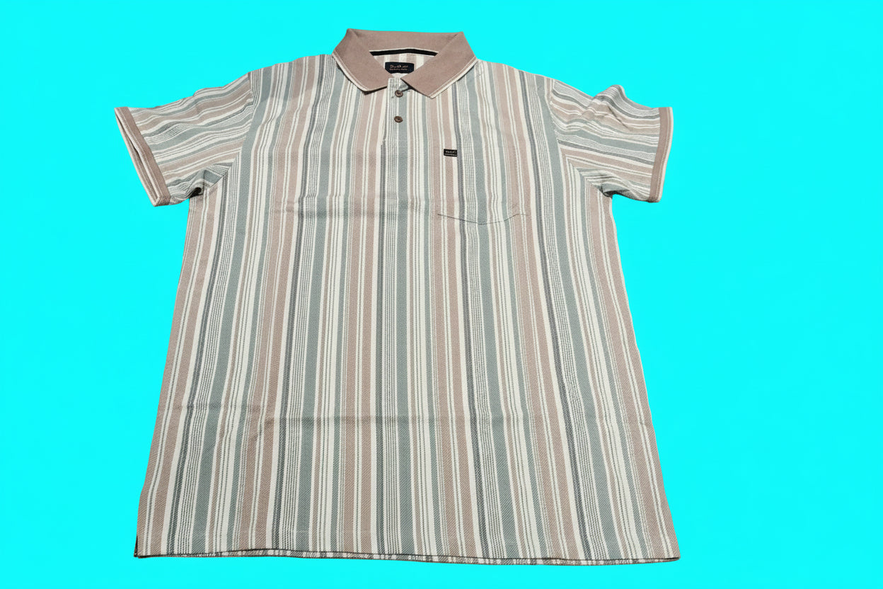 Men's Pastel Stripe Polo T-Shirt with Collar – White, Blue & Dusty Pink