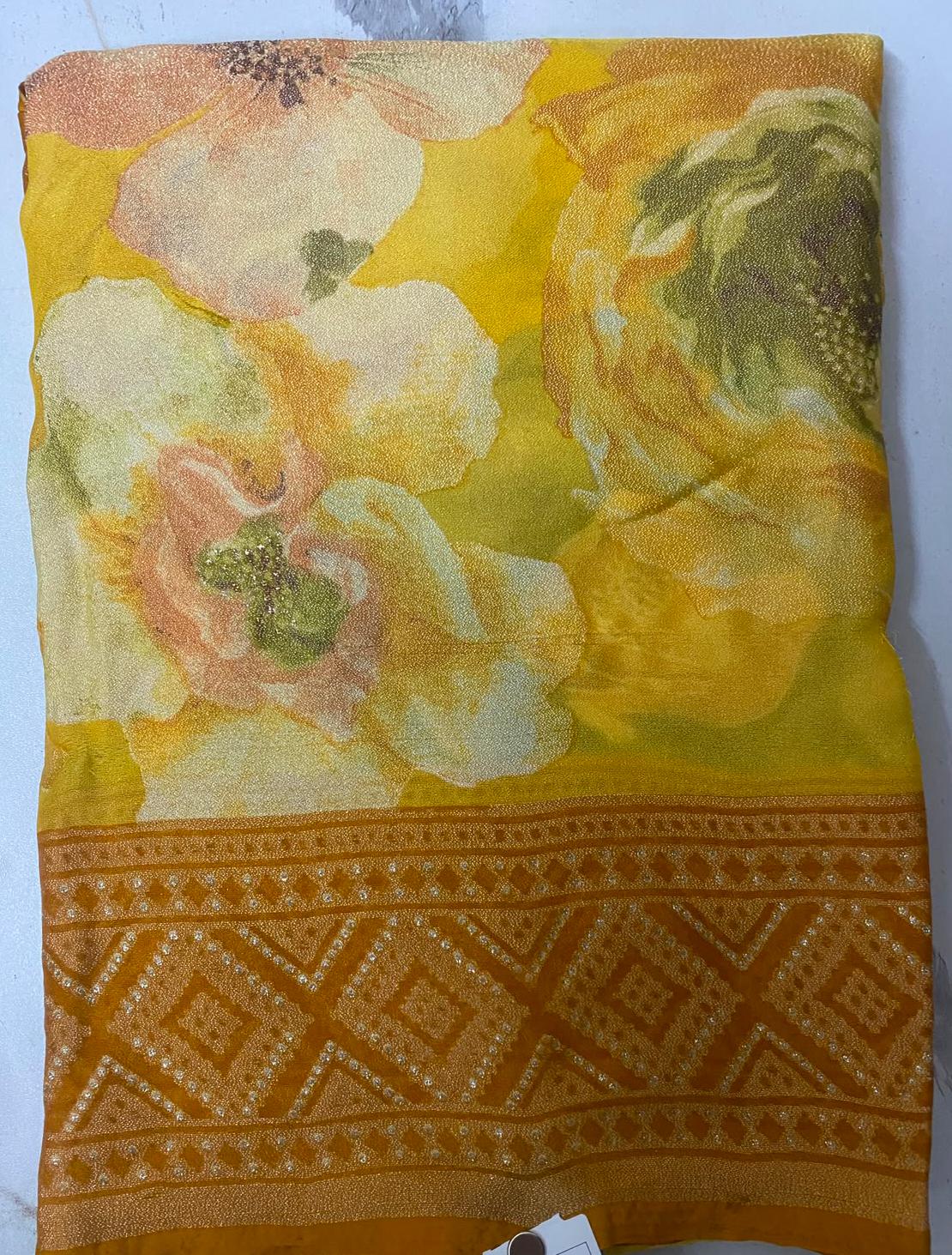 Women's Floral Printed Saree with Designer Border