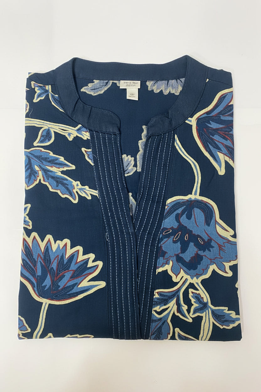 Elegant Navy Blue Floral Printed Kurta with Palazzo Set