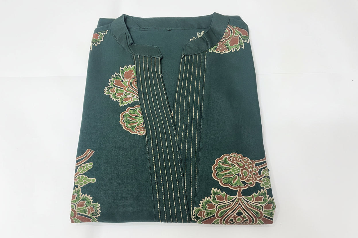 Women's Dark Green Printed Kurta with Palazzo Set