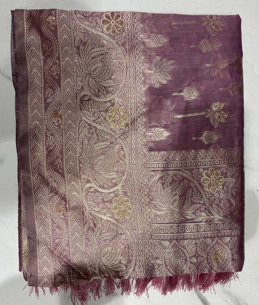 Mauve Woven Zari Floral Saree with Rich Designer Pallu