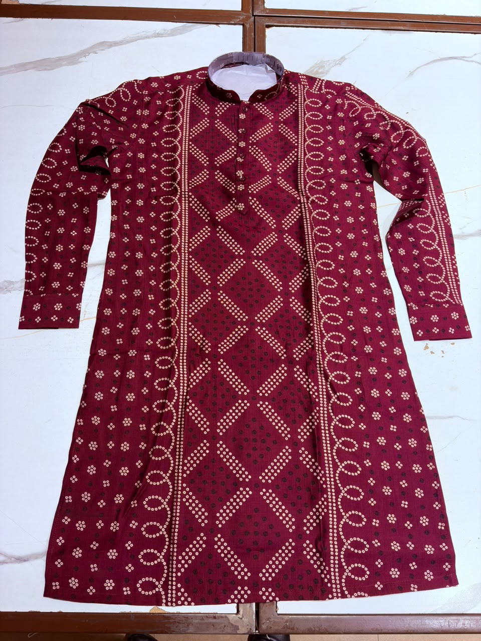Maroon Printed Festive Kurta for Men