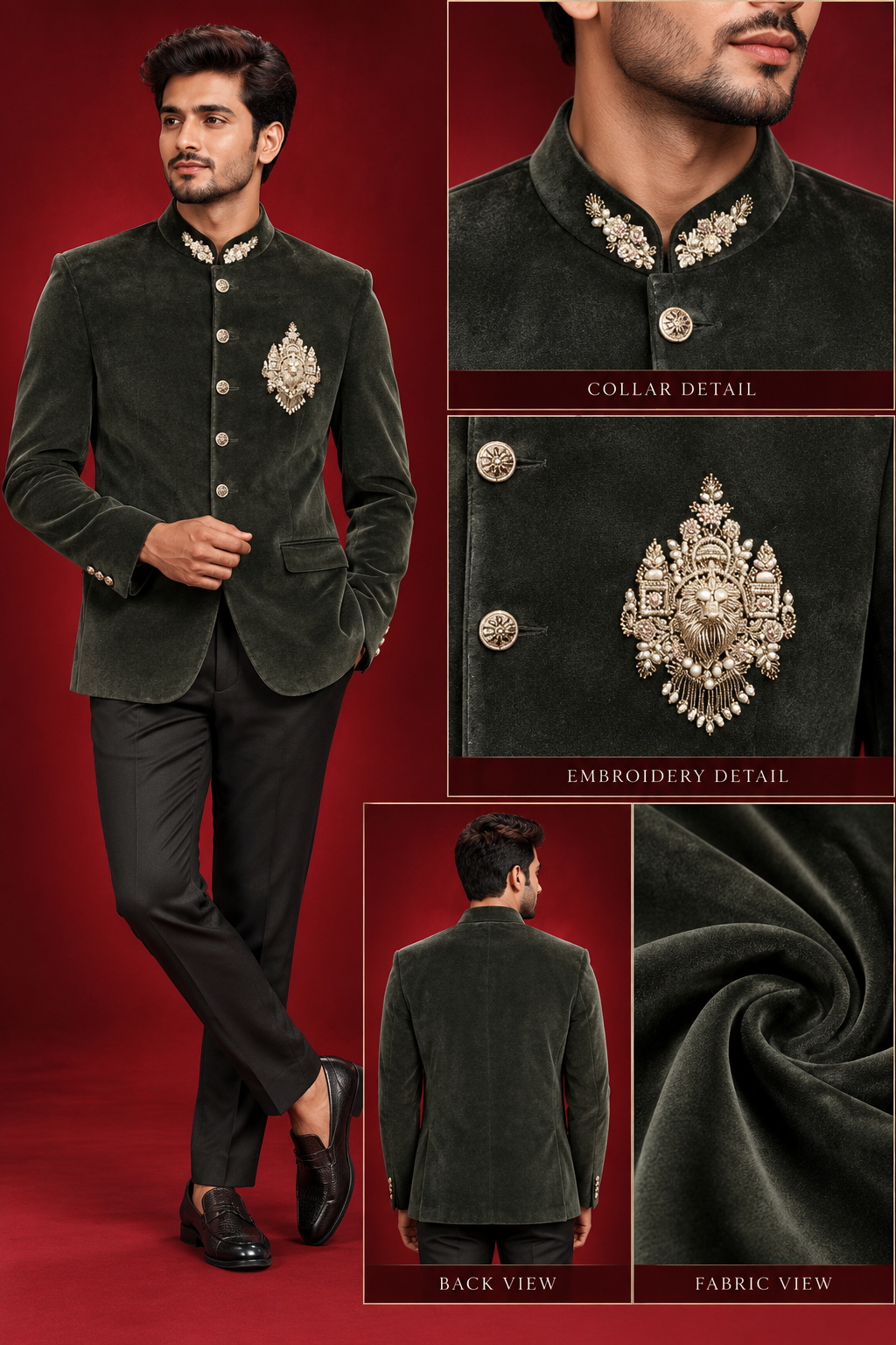 Deep Green Velvet Jodhpuri Suit