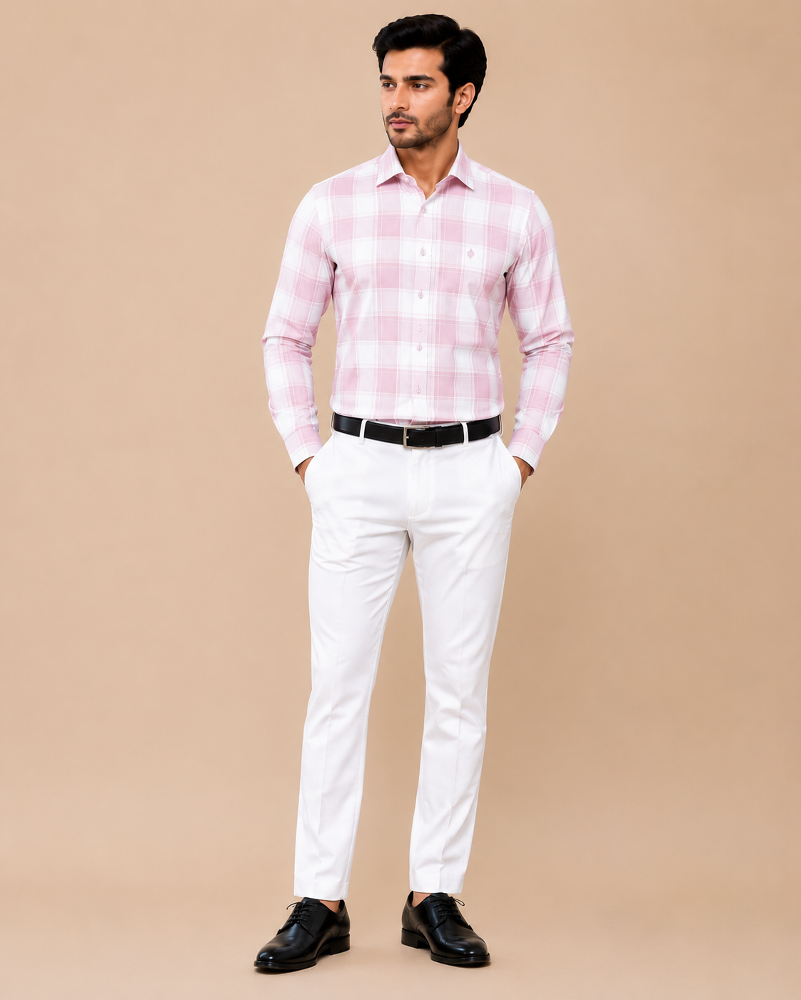 Men White Checked Cotton Formal Shirt