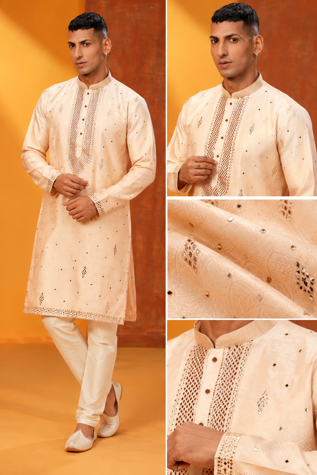Elegant Ivory Embroidered Men’s Kurta Set