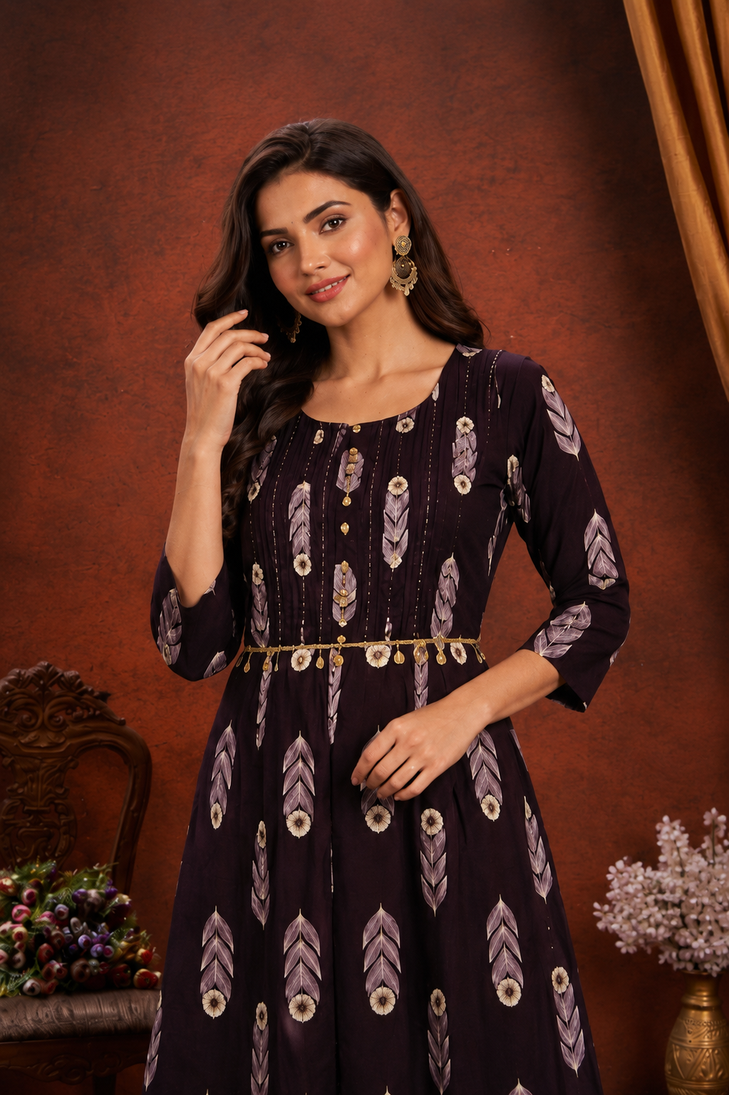 Wine Purple Printed for Women | Elegant Ethnic Wear